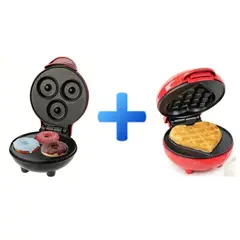 GENERICO - Kit de Reposteria Mini Waflera Corazón + Mini Maquina de Donas Rosquillas