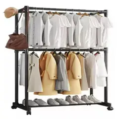 GENERICO - Perchero Doble Barra Resistente Organizador de Ropa Dormitorio en Metal Color Negro
