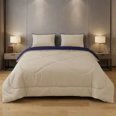GENERICO - Cubrelecho Edredon Eco Doble Faz Azul oscuro / Beige
