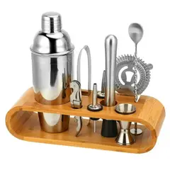 GENERICO - Set X10 Piezas Utensilios Bartender Coctelera Bar Inoxidable Bambu en Acero inoxidable