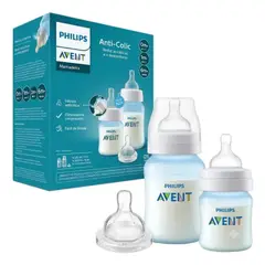 PHILIPS AVENT - Set Regalo Anti-colico Azul, 2 Teteros 9oz Y 4oz 1 Tetina Repuesto