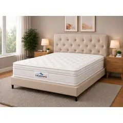 GENERICO - COMBO COLCHON DOBLE PILLOW + BASE CAMA + ESPALDAR BEIGE 1.40X1.90cm