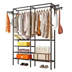 GENERICO - Organizador Perchero Zapatero Doble para Ropa en Metal Color Negro