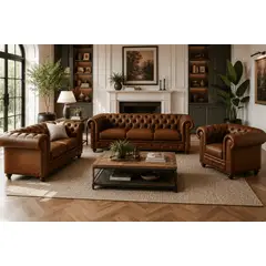 LJ HOME - Juego Sala Completo Chesterfield Capitoneado Chester Premium Sofá 3 Puestos - Sofá 2 Puestos - Poltrona 1 Puesto