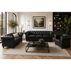 LJ HOME - Juego Sala Completo Chesterfield Capitoneado Chester Premium Sofá 3 Puestos - Sofá 2 Puestos - Poltrona 1 Puesto