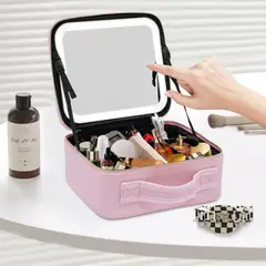 GENERICO - Estuche de Maquillaje con Espejo LED Luz Ajustable Organizador Cosméticos Viaje 26x23x11cm