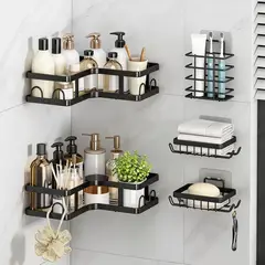 POLASUP - Organizador de Baño Adhesivo Set x5 Acero al Carbono Antióxido Sin Perforar para Ducha y Cocina