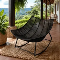 LJ HOME - Silla Mecedora Grande Tejida Mimbre Plástico