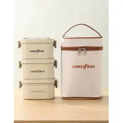 GENERICO - Set Loncheras Lunch Box 3 Tazas Cuadradas Herméticas Acero