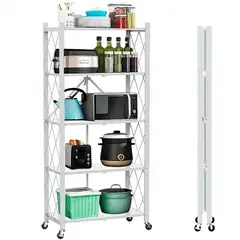 OEM - Estante plegable de 5 niveles con ruedas Blanco