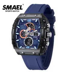 SMAEL - RELOJ ORIGINAL SILICONA DOBLE HORA 8109 SUMERGIBLE AZUL NEGRO