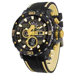SMAEL - RELOJ ORIGINAL SILICONA DOBLE HORA 8136 SUMERGIBLE NEGRO DORADO
