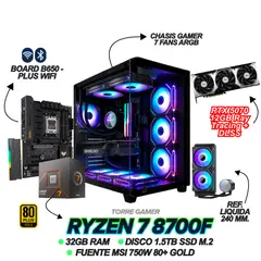 AMD - TORRE GAMER RYZEN 7 8700F - RTX 5070 12GB - 32GB RAM - 1.5TB SSD - B650-PLUS WIFI - 750W GOLD