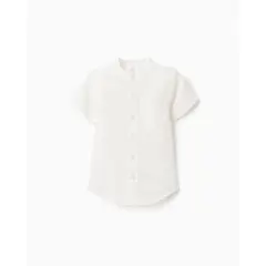 ZIPPY - Camisa Cuello Mao Lino Blanco