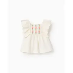 ZIPPY - Blusa Volantes Pecho Bordado Beige