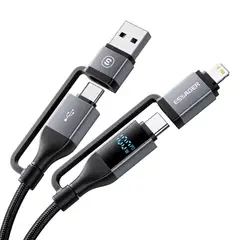 GENERICO - Cable Essager 4 en 1 USB-A/USB-C a USB-C/Lightning 1m