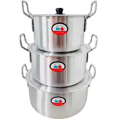 GENERICO - SET DE OLLAS GRANDES X3 UNIDADES 6 - 10 - 14 LITROS EN ALUMINIO CON AGARRADERAS