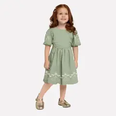 MILON - Vestido Manga Bordado Flor Menta
