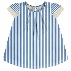 MILON - Vestido Rayas Detalle Manga Azul