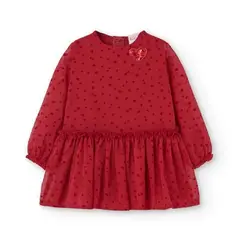 BOBOLI - Vestido Manga Larga Corazones Rojo