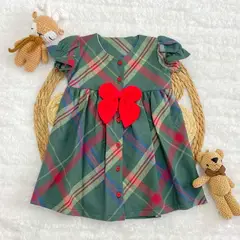 BEBE FELIZ - Vestido Moño Cuadros Verde