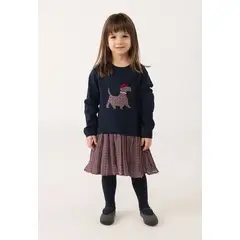 BOBOLI - Vestido Niña Navy Con Falda De Cuadros