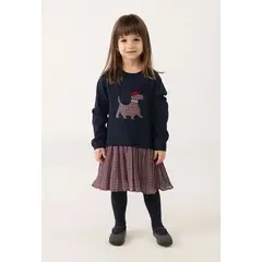 BOBOLI - Vestido Niña Navy Con Falda De Cuadros