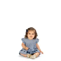 MILON - Vestido Rayas Bordado Cerezas Azul
