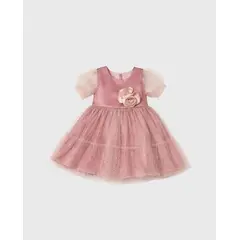 OTRAS MARCAS - Vestido Tul Glitter Flor Detalle