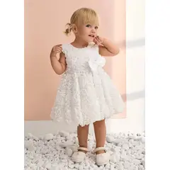 ABEL Y LULA - Vestido Tul Relieve Rosas Blanco Abel & Lula
