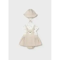 MAYORAL - Vestido Peto con Gorro Corazones Beige