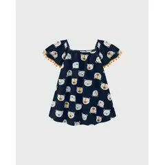 KYLY - Vestido Estampado Caras Animales Navy