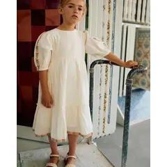 ZIPPY - Vestido Mangas Detalle Bordado Beige