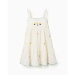 ZIPPY - Vestido Flores Detalle Bordado Beige