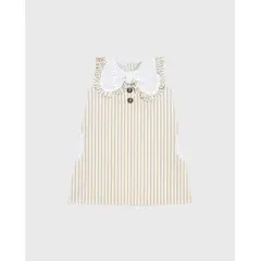 BEBE FELIZ - Vestido Rayas Moño Ojalillo Beige