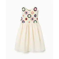 ZIPPY - Vestido Combinado Crochet Beige