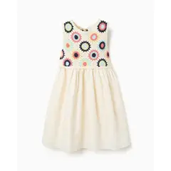 ZIPPY - Vestido Combinado Crochet Beige