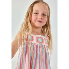 BOBOLI - Vestido Bordado Rayas Rosa