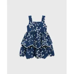 BEBE FELIZ - Vestido Ojalillo Flores Denim