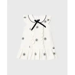 BEBE FELIZ - Vestido Volantes Bordado Flores Beige