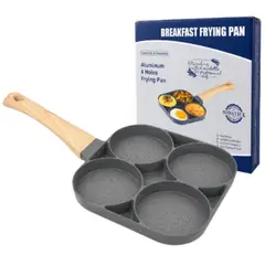GENERICO - Sartén Antiadherente 4 Puestos 19x35cm Asa Madera Para Huevos Arepas y Pancakes