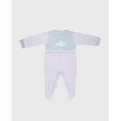 BEBE FELIZ - Pijama Enteriza Bordado 100% Algodón Gris Rosa