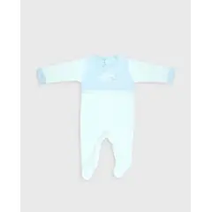 BEBE FELIZ - Pijama Enteriza Bordado 100% Algodón Blanco Azul
