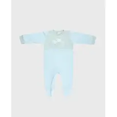BEBE FELIZ - Pijama Enteriza Bordado 100% Algodón Gris Azul