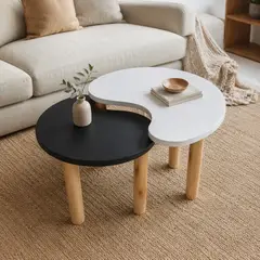 GENERICO - Juego de Mesas Auxiliares Yin Yang Minimalistas Blanco y Negro 60 cm