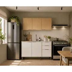 MUEBLES 2020 - Cocina 120 cm Canarias 6 Puertas 2 Cajones Almendra/Blanco Apagado