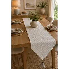 GENERICO - Camino de Mesa En Poliester 40 Cm X 2.00 Mts Diseño Zigzag Color Crudo Decoración Hogar
