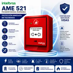 INTELBRAS - AME 521, Pulsador Manual Rearmable 24V LED Bicolor para Alarma Contra Incendios