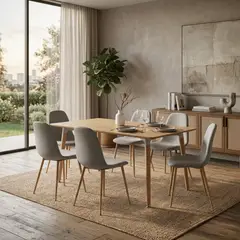 ENTRE NOS HOME - Juego De Comedor Lía Con Mesa Rectangular De Madera Honey Y 6 Sillas Grises