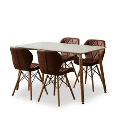 ENTRE NOS HOME - Juego de Comedor Mariposa con Mesa Rectangular Blanca Luna 120 cm y 4 Sillas Chocolate